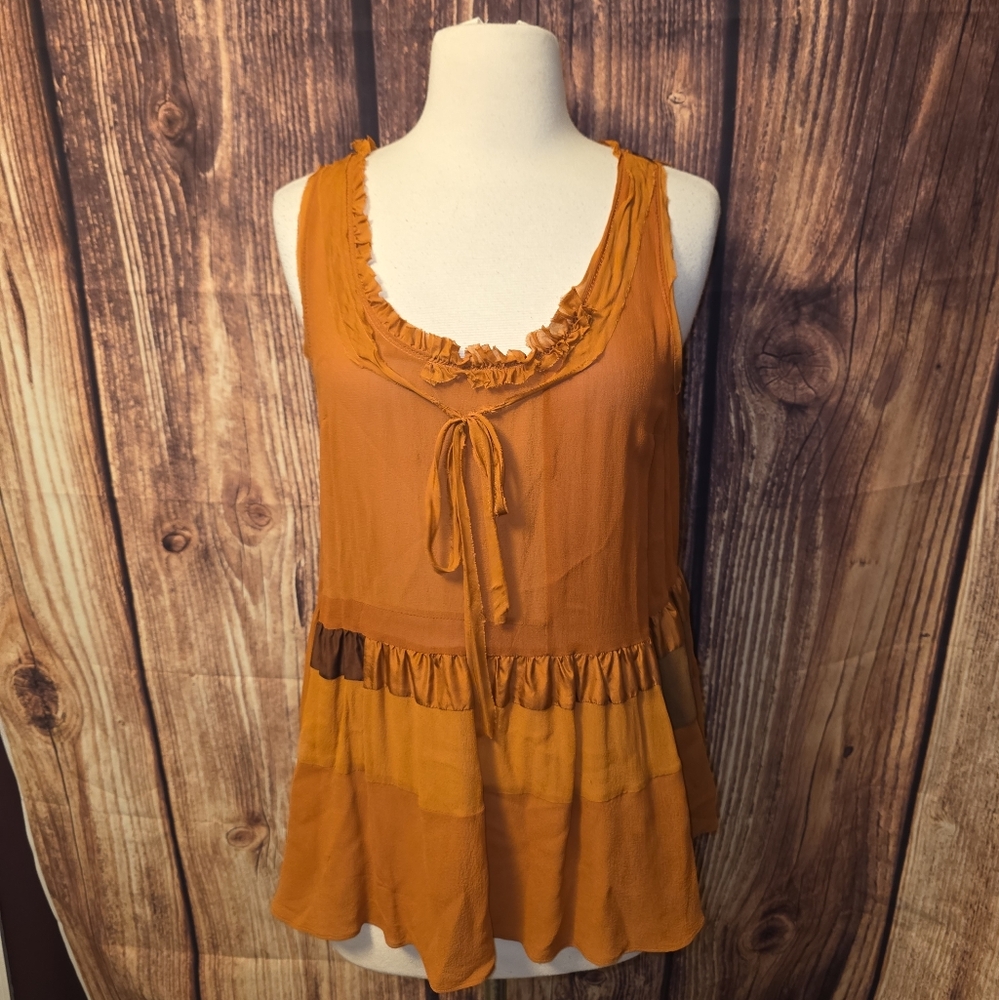 Anthropologie Floreat Silk Patchwork Tank Top Size S Rust Orange